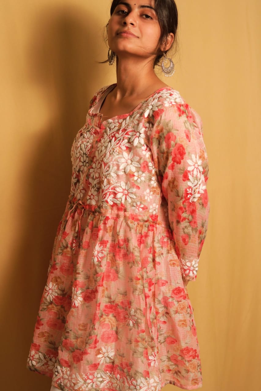 Kota fabric Chikankari Gown