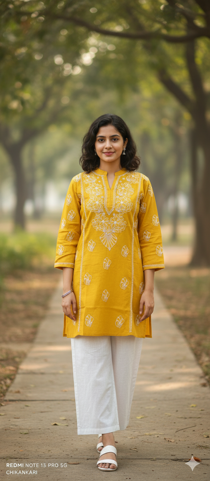 Chikankari Short Bhkiya Emnrodiery Short Kurti