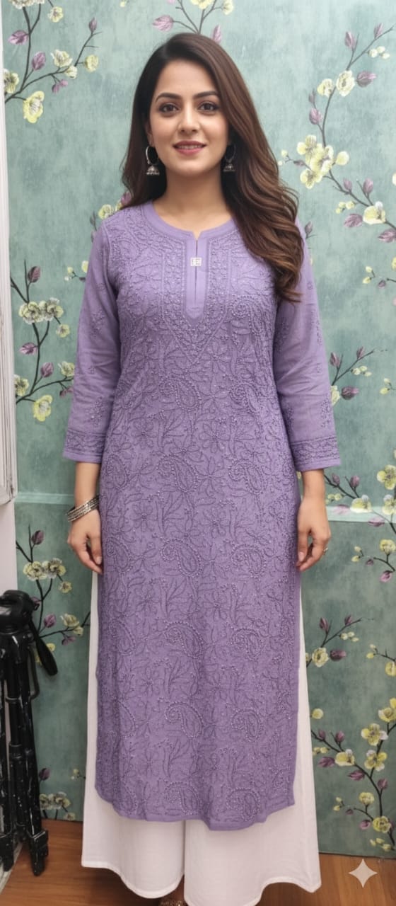 Chikankari Viscous Georgtte Kurti By Rudra Chikan 