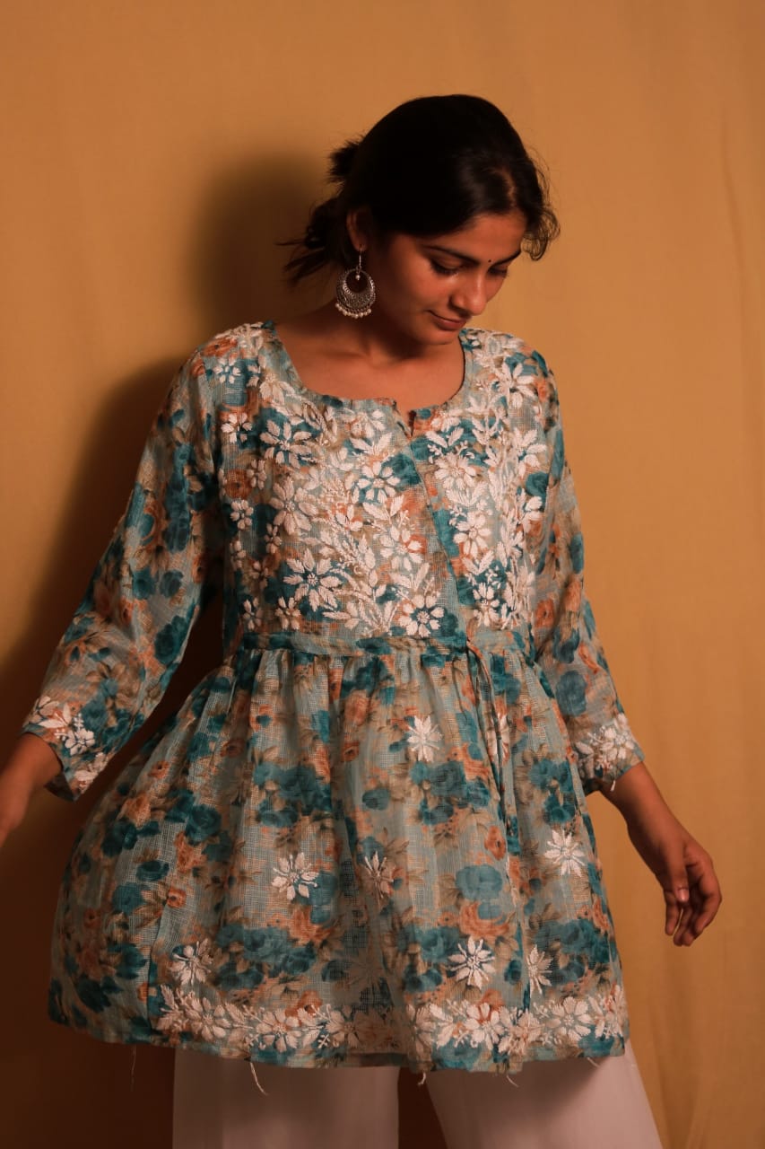 Kota fabric Chikankari Gown